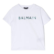 Balmain Kids Iridescent Logo White T-Shirt