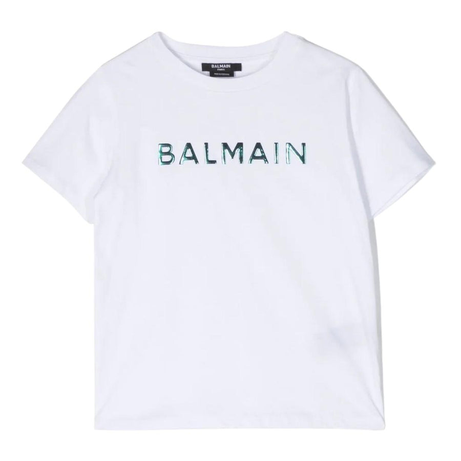 Balmain Kids Iridescent Logo White T-Shirt