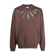 Marcelo Burlon Printed Collar Feathers Brown Sweatshirt