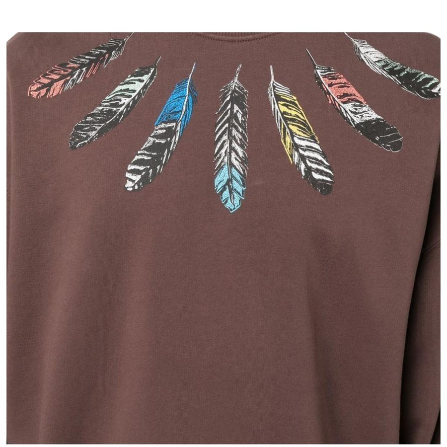 Marcelo Burlon Printed Collar Feathers Brown Sweatshirt
