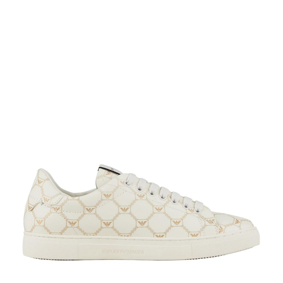 Emporio Armani White Pattern Eagle Logo Sneakers