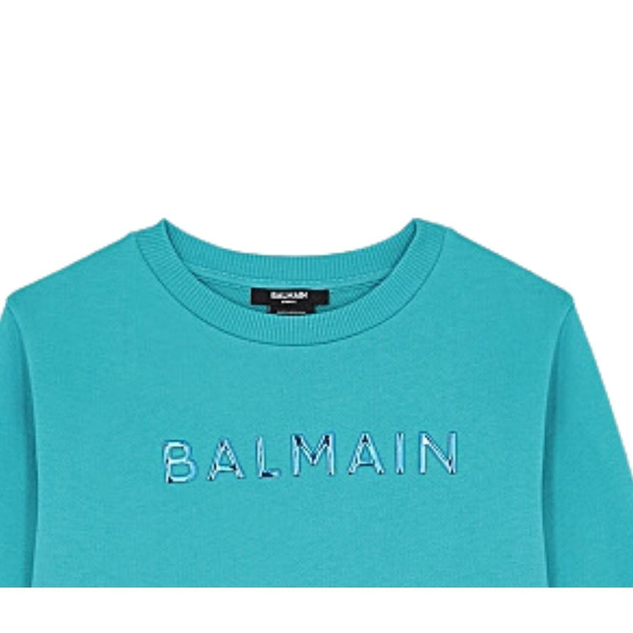 Balmain Kids Iridescent Logo Blue Sweatshirt