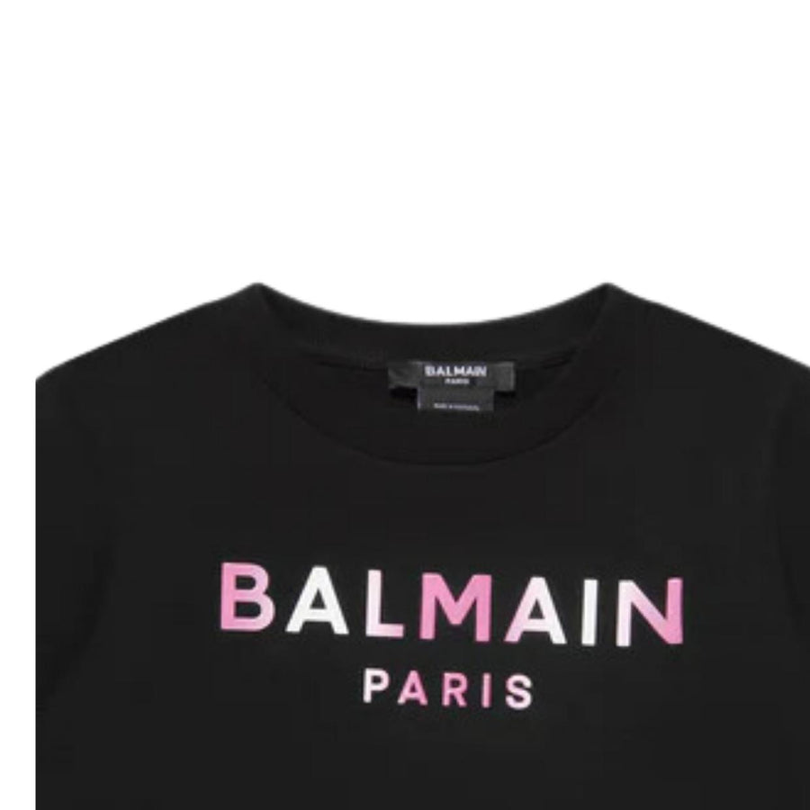 Balmain Kids Rubberised Logo Black T-Shirt