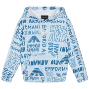 Emporio Armani Kids All-Over Logo Lettering Sky Blue Hoodie