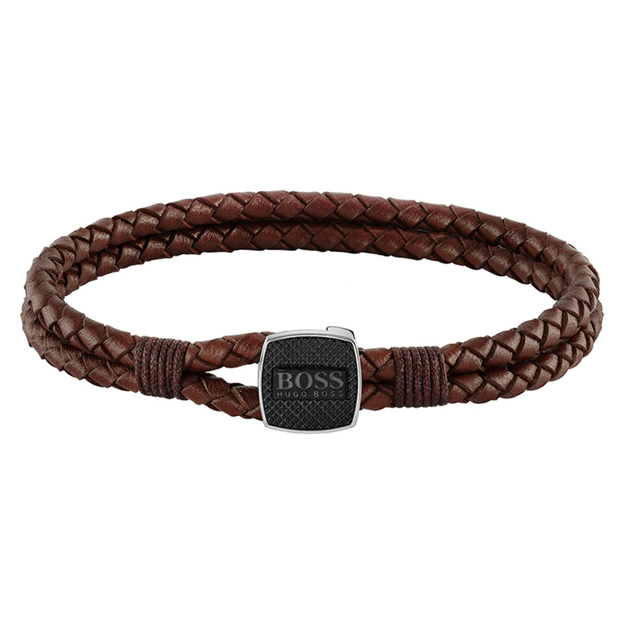 BOSS Brown Seal Braided Leather Bracelet