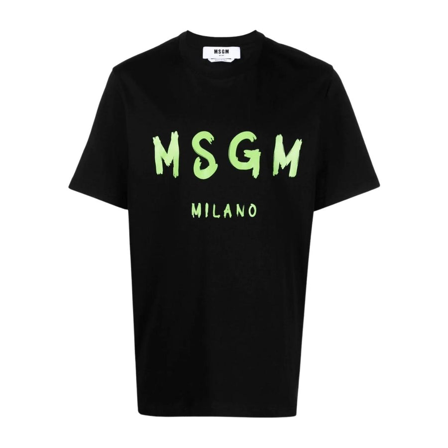 MSGM Brushed Effect Logo Black T-Shirt