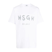 MSGM Brushed Effect Logo White T-Shirt