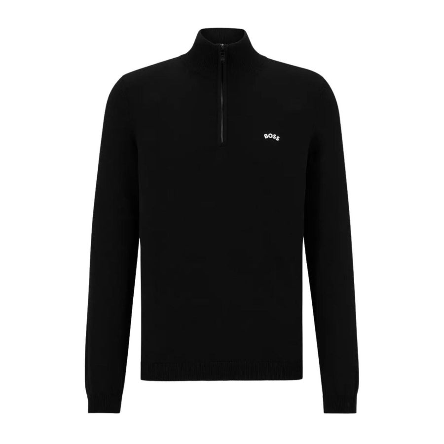 BOSS Zallo Curved Logo Half Zip Black Sweatshirt