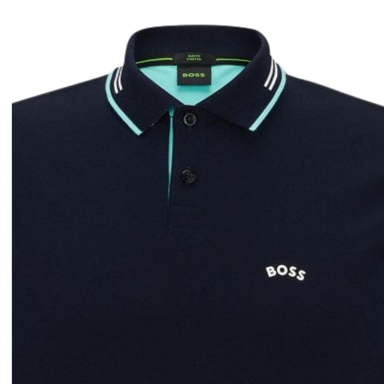 BOSS Paule Curved Logo Navy Polo Shirt