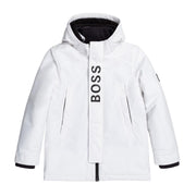 Boss Kids White Hood Parka Jacket