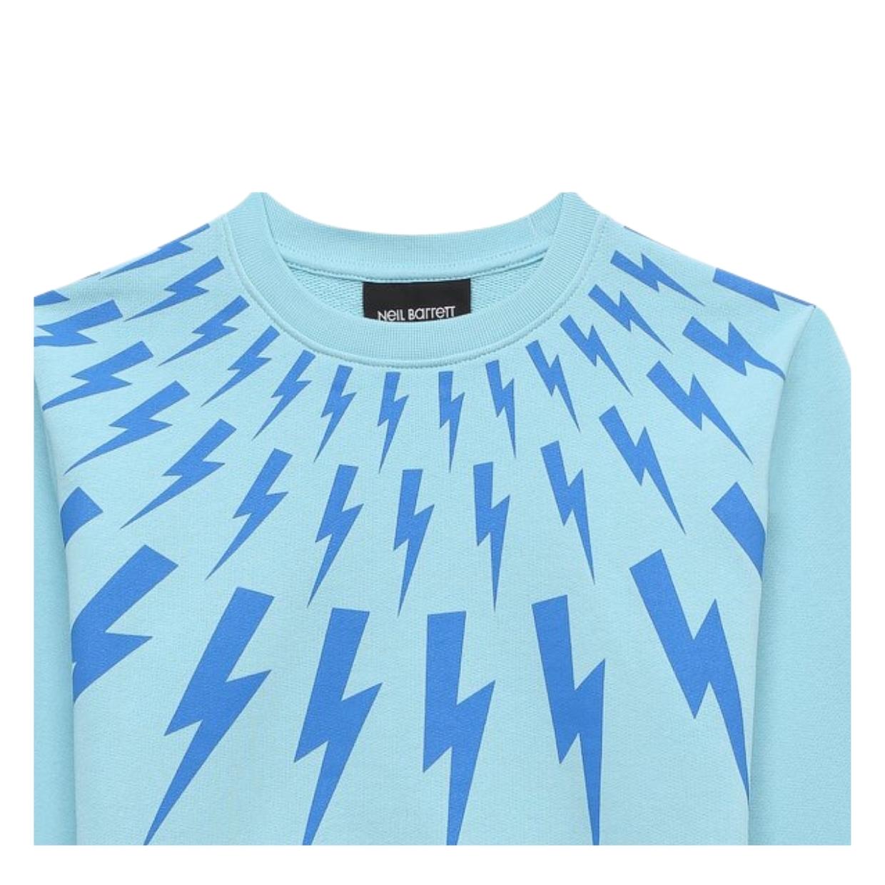 Neil Barrett Kids Printed Iconic Thunderbolt Logo Aqua Sweatshirt