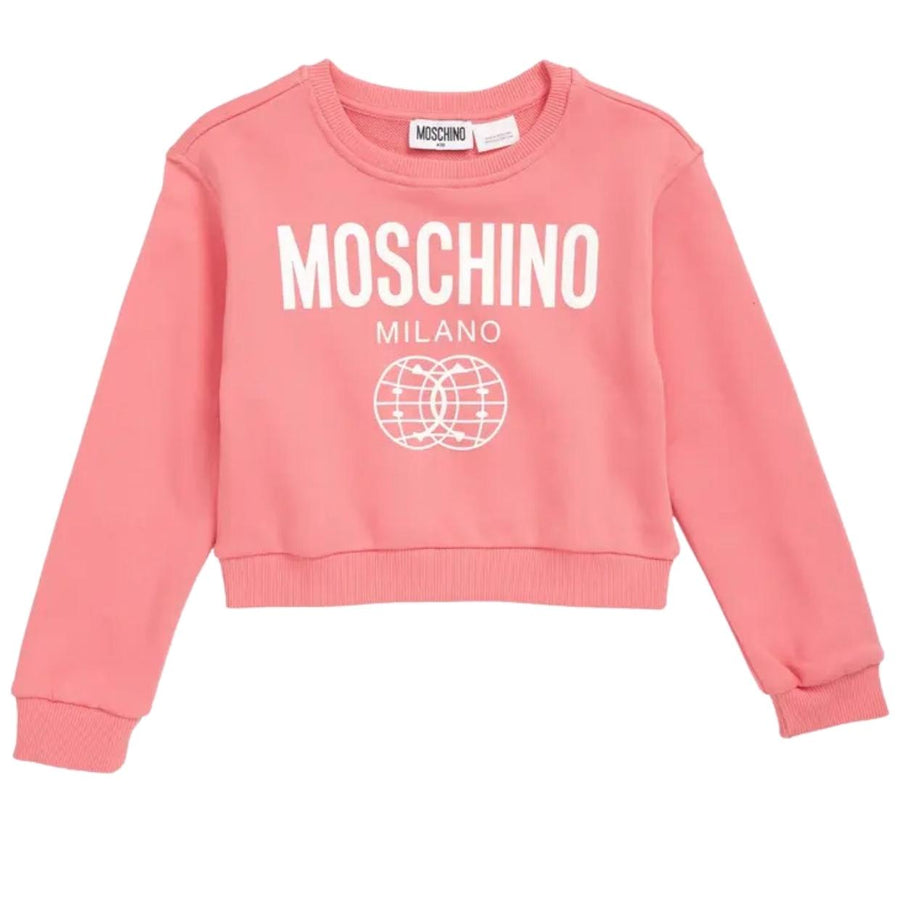 Moschino Kids Double Smiley Pink Crop Sweatshirt