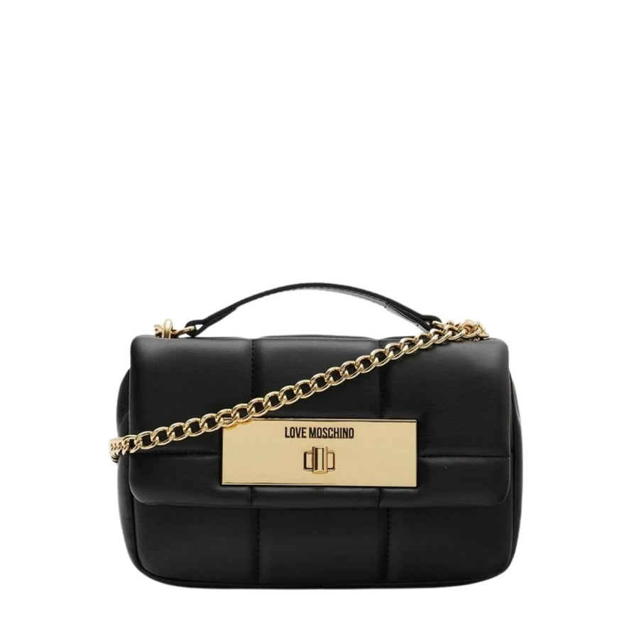 Love Moschino Gold-Tone Engraved Logo Black Shoulder Bag