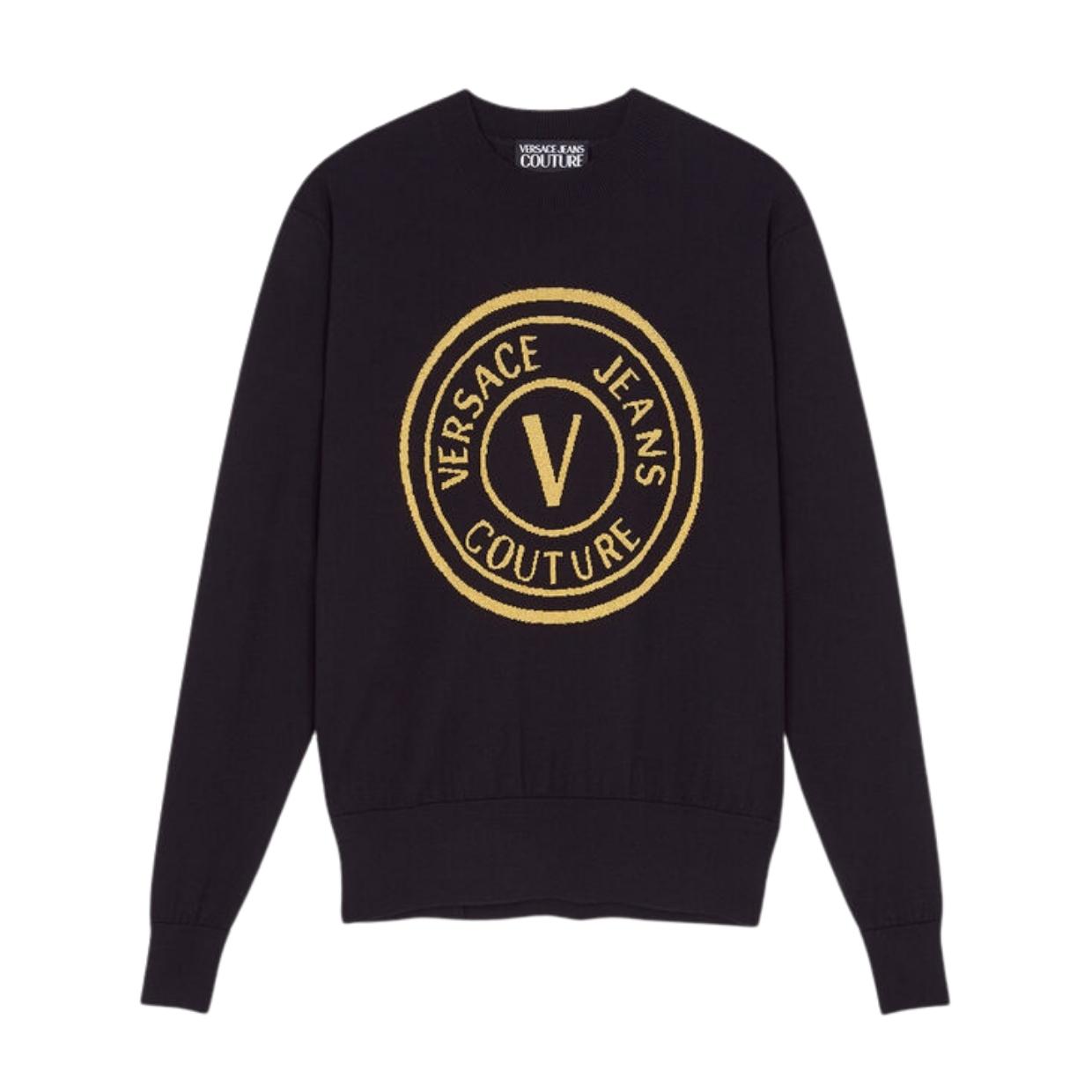 Versace Jeans Couture Black Emblem Wool Sweatshirts Retro Designer Wear