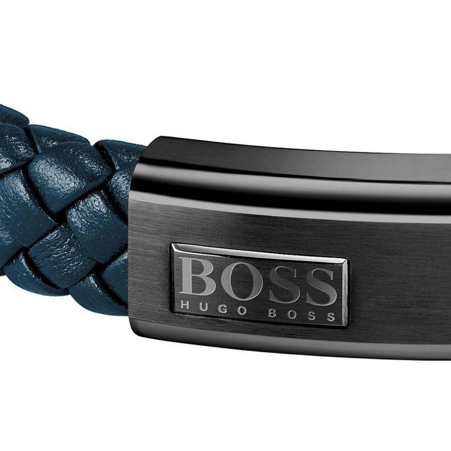 BOSS Navy Lander Braided Leather Bracelet