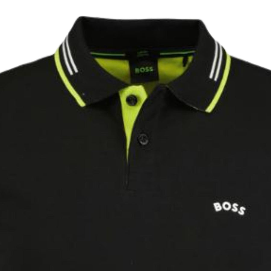 BOSS Paule Curved Logo Black Polo Shirt