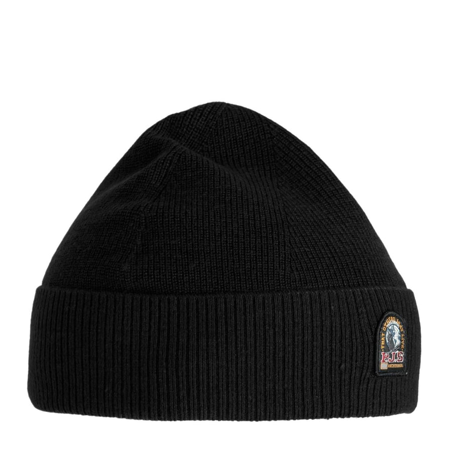 Parajumpers Black Logo Patch Beanie Hat