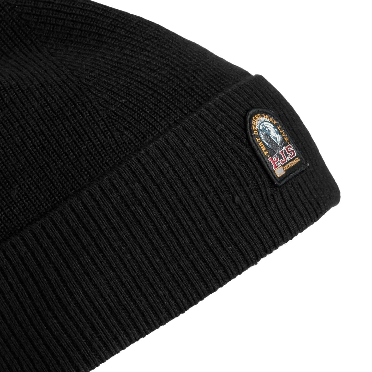 Parajumpers Black Logo Patch Beanie Hat