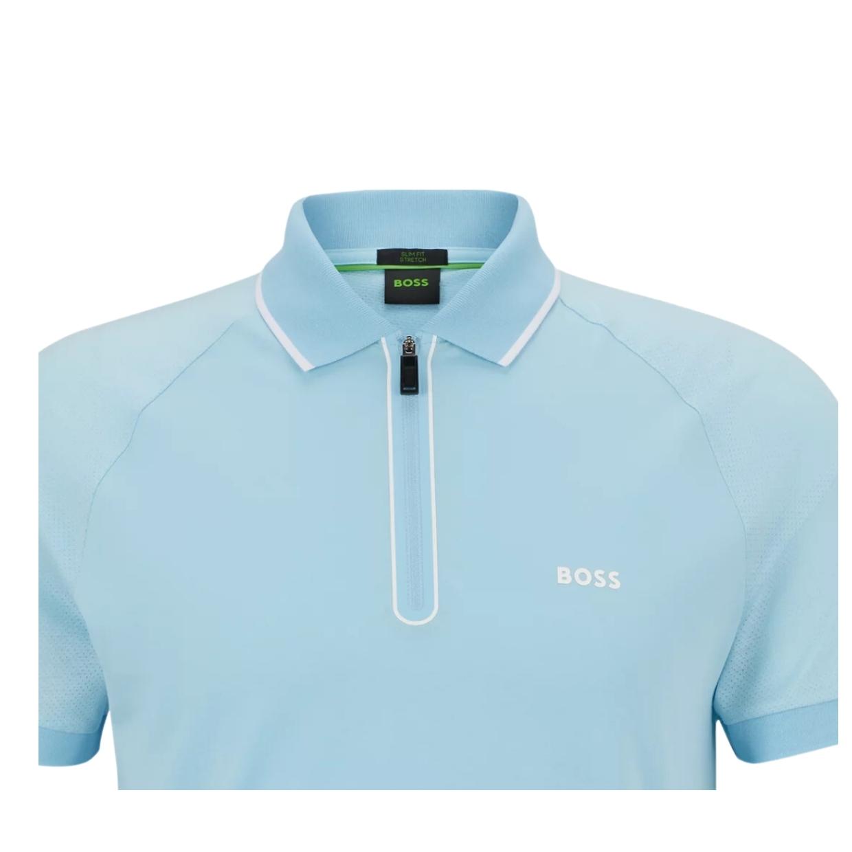 BOSS Philix Half Zip Light Blue Polo Shirt