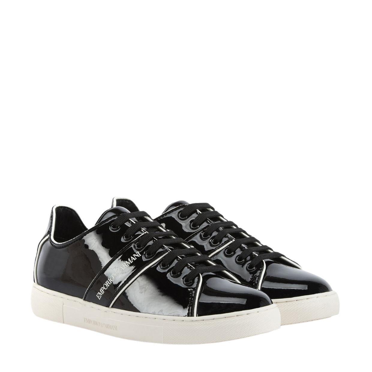 Emporio Armani Black Patent Logo Sneakers