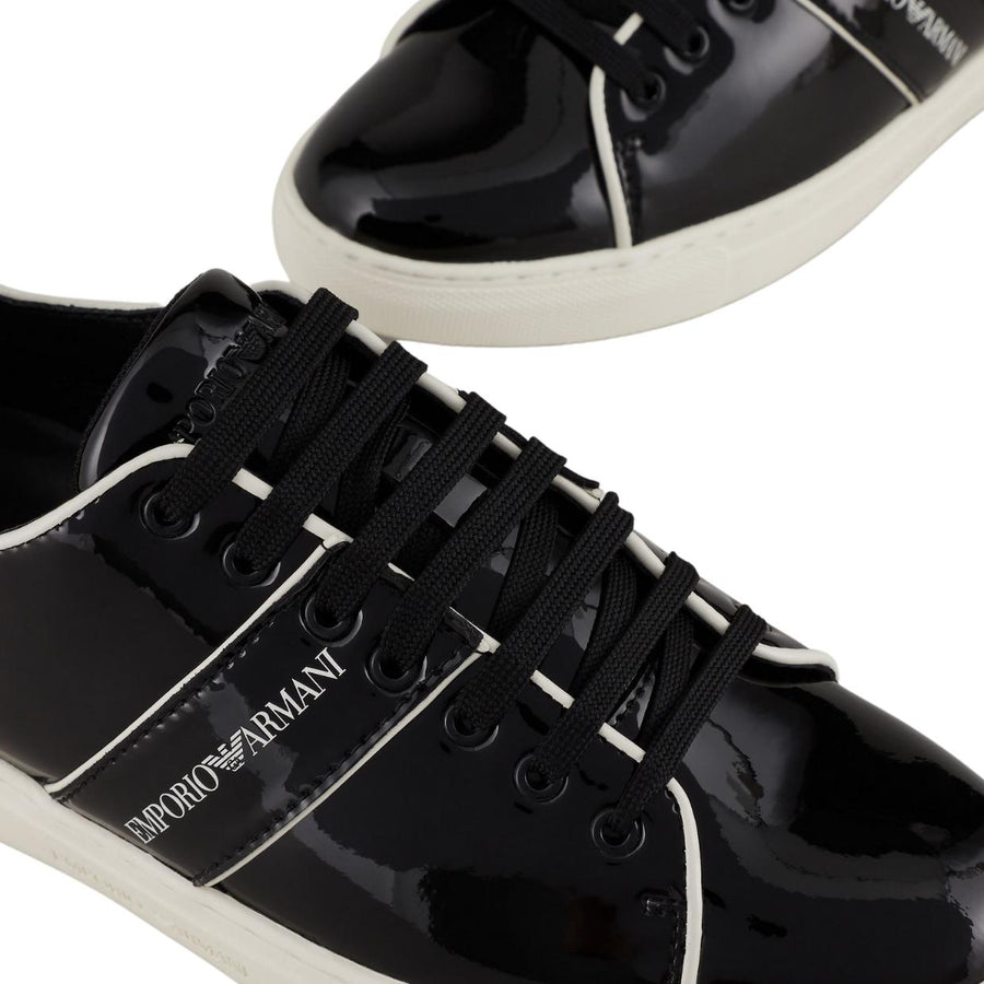 Emporio Armani Black Patent Logo Sneakers