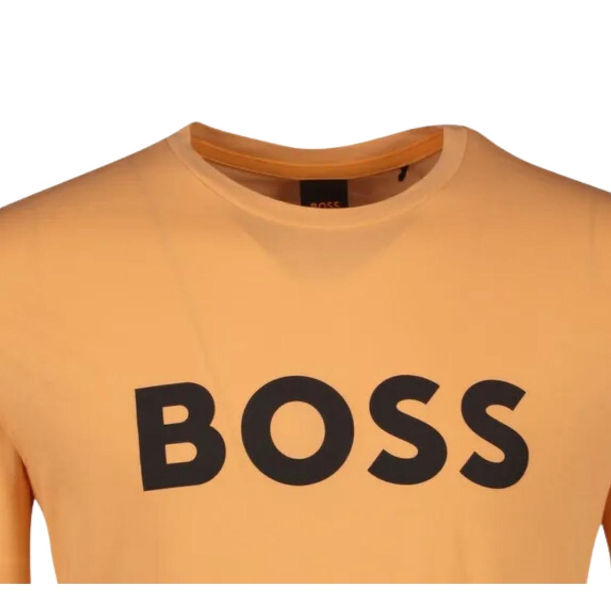 BOSS Printed Logo Thinking Orange T Shirt Retro Designer Wear