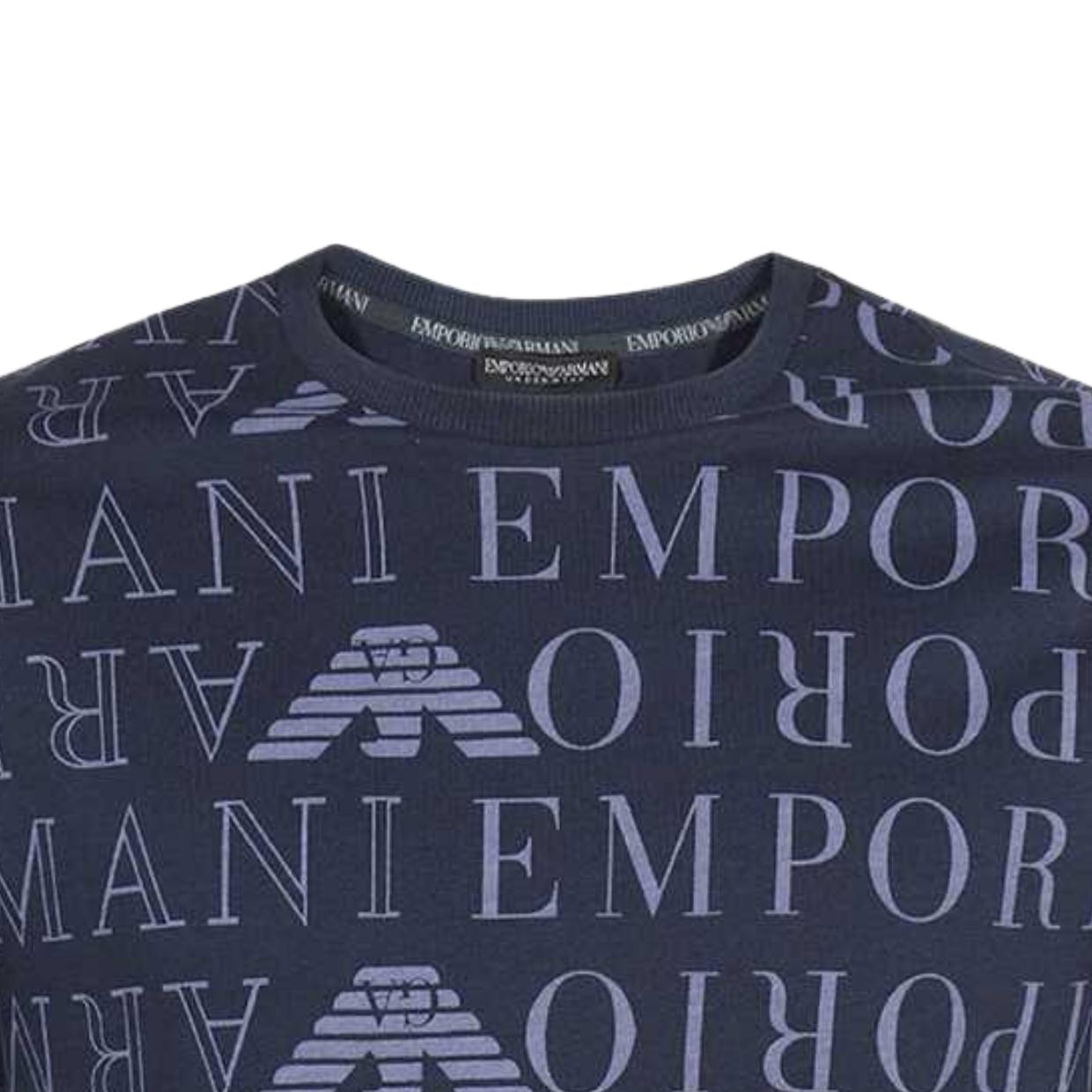 Emporio Armani Bodywear All-Over Logo Navy T-Shirt