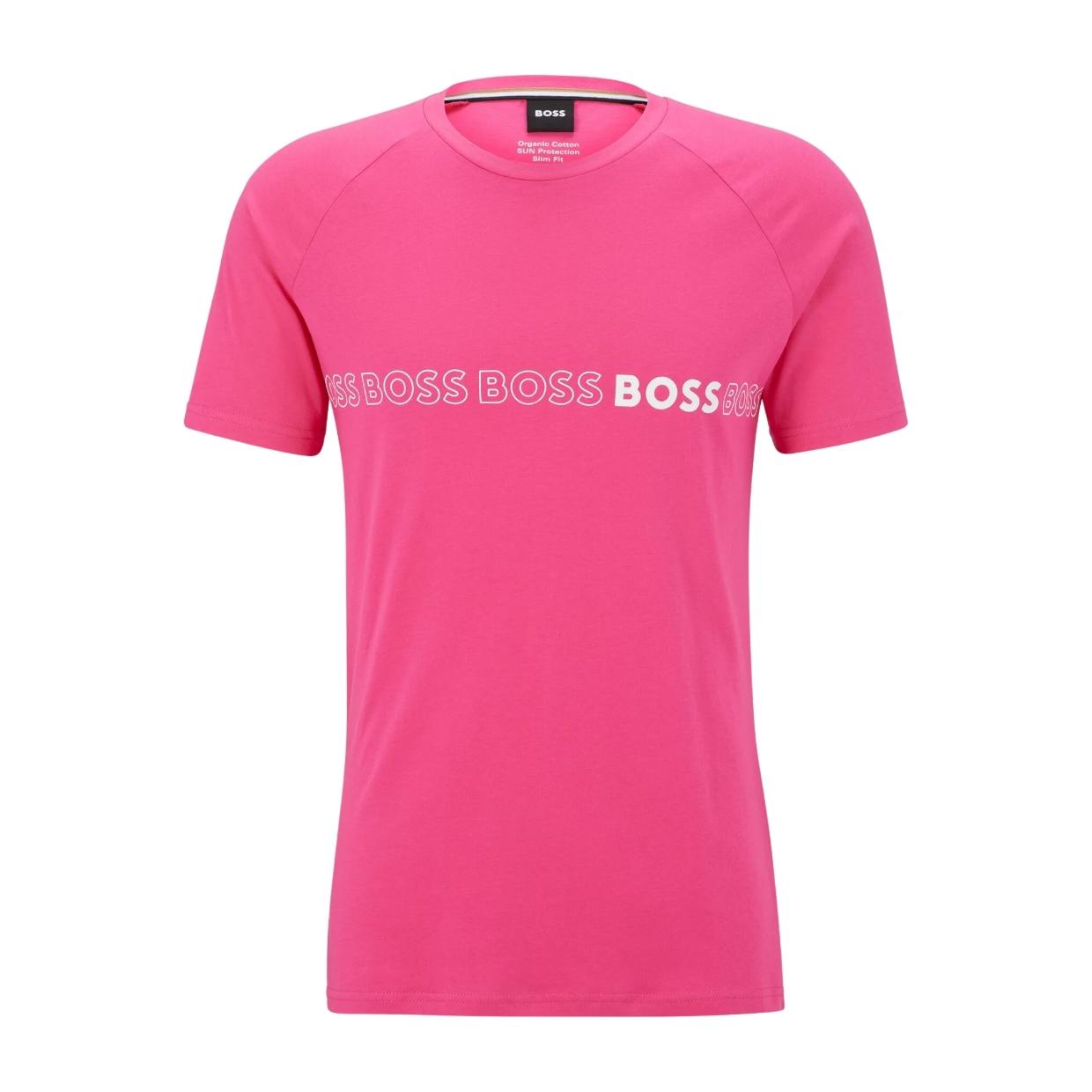 BOSS Repeat Printed Logo Pink T Shirt Retro Designer Wear