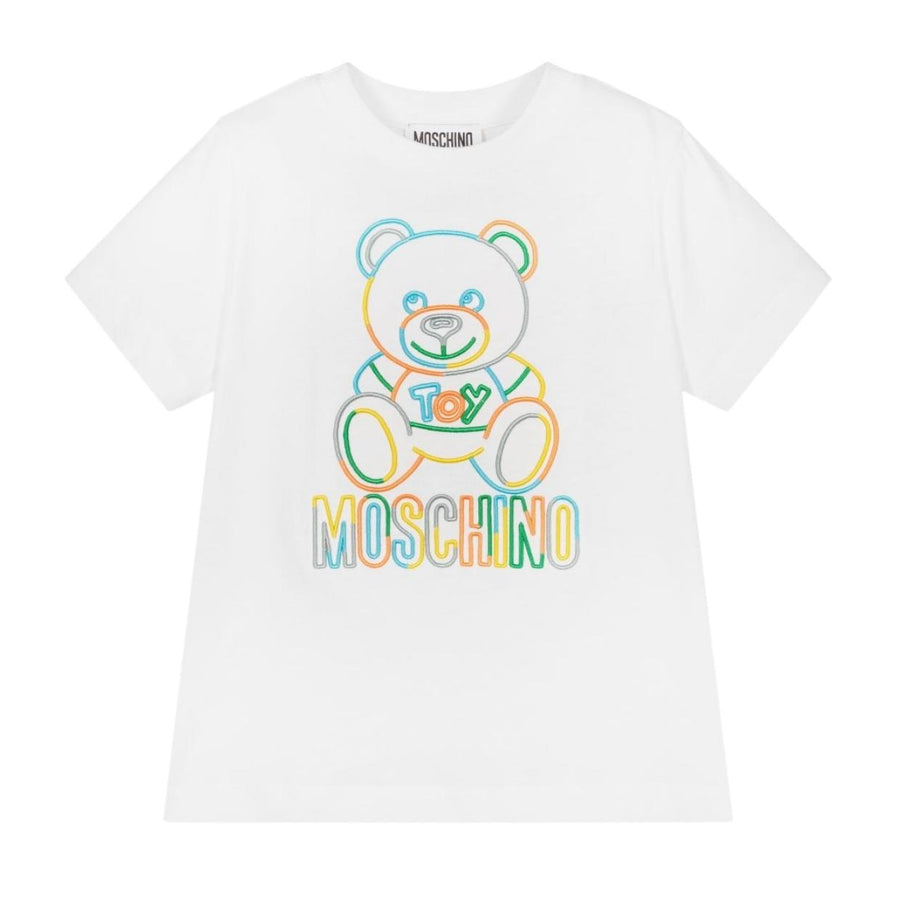 Moschino Kids White Embroidered Teddy Logo T-Shirt