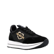 Love Moschino Electroplated Gold Love Heart Black Trainers