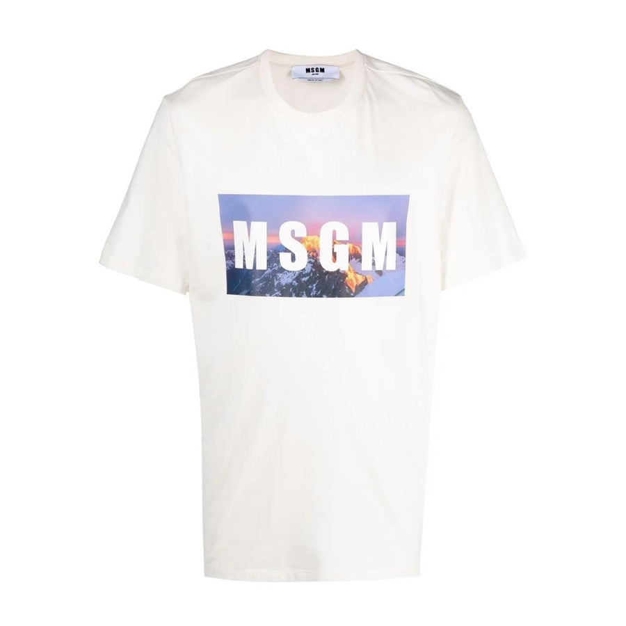 MSGM Cream Graphic Print Logo T-Shirt