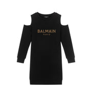 Balmain Kids Black Cold Shoulder Dress