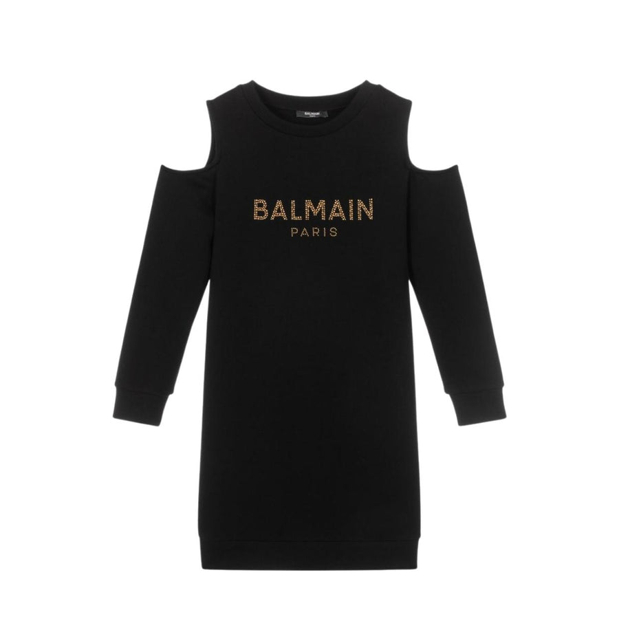 Balmain Kids Black Cold Shoulder Dress