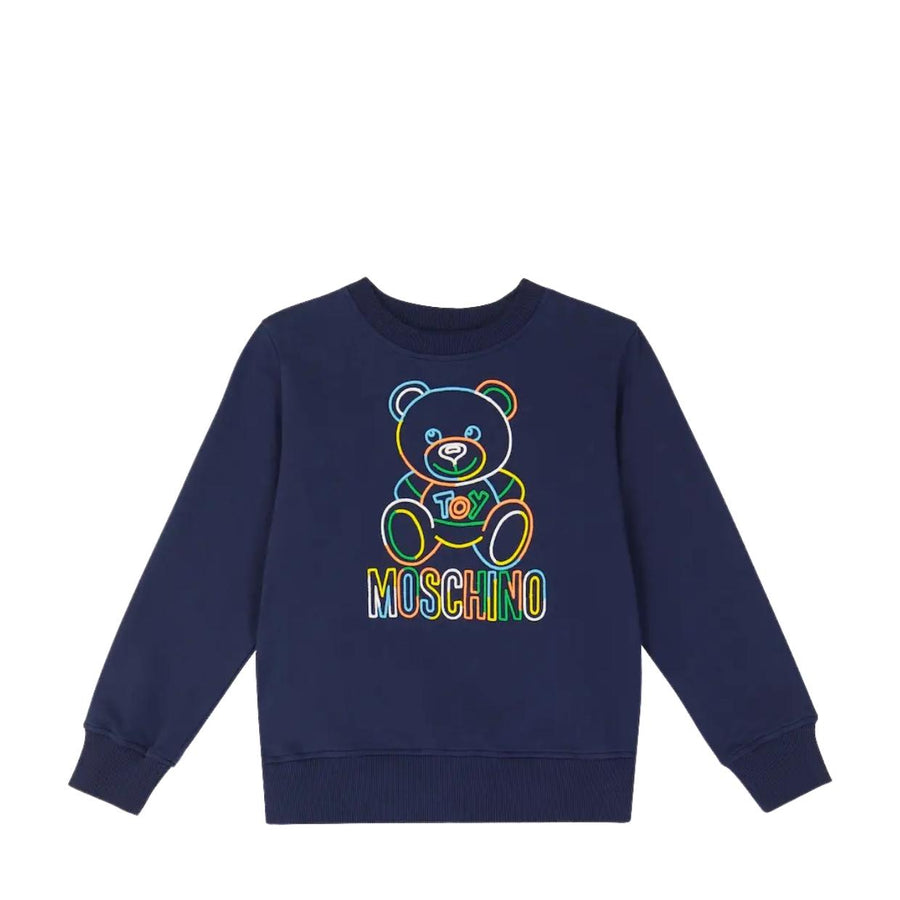 Moschino Kids Blue Embroidered Teddy Logo Sweatshirt