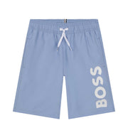 BOSS Kid's Printed Logo Sky Blue Swim Shorts