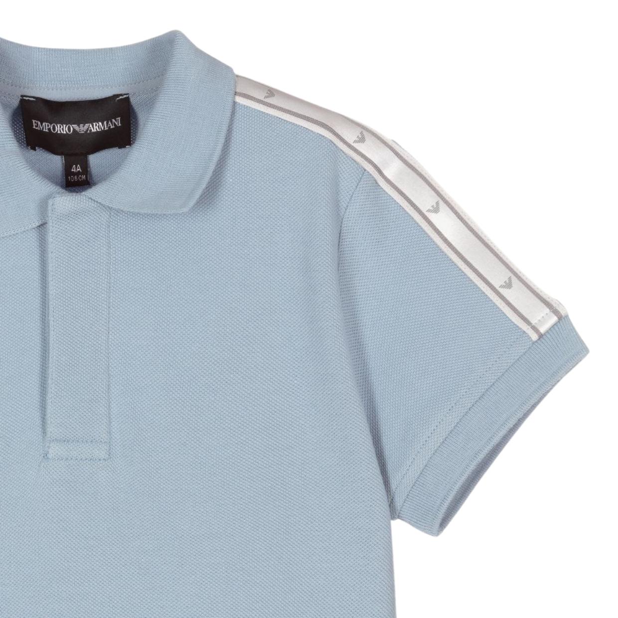 Emporio Armani Junior Blue Tape Logo Polo Shirt Retro Designer Wear