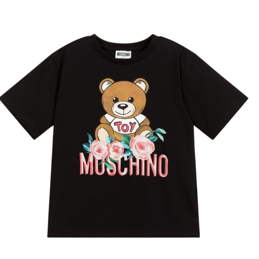 Moschino Girls Floral Teddy Bear Logo Black T-Shirt