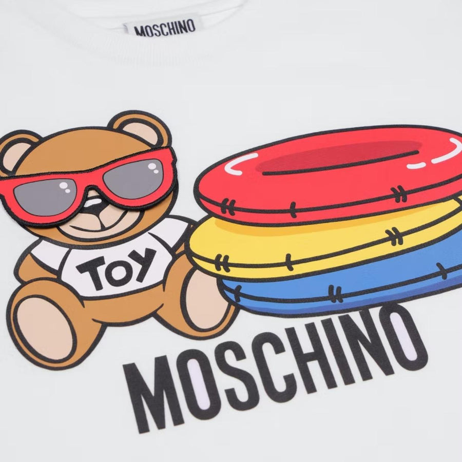 Moschino Kids White Teddy Print Logo T-Shirt