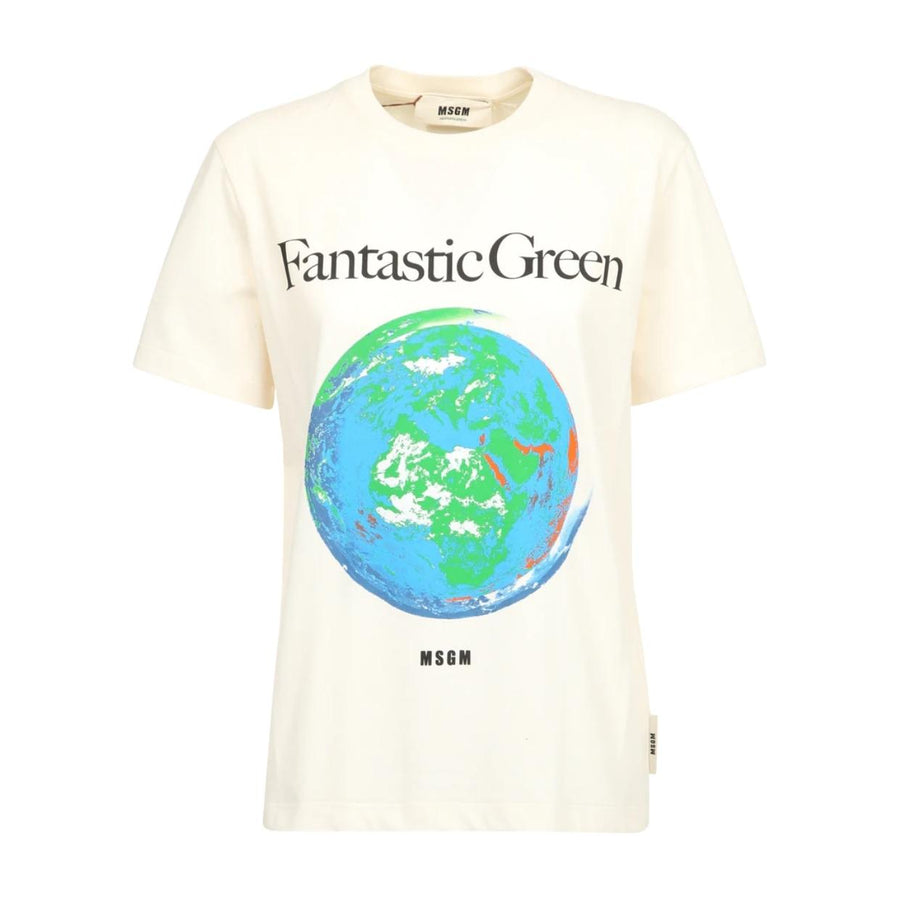 MSGM Cream Fantastic Green Earth T-Shirt