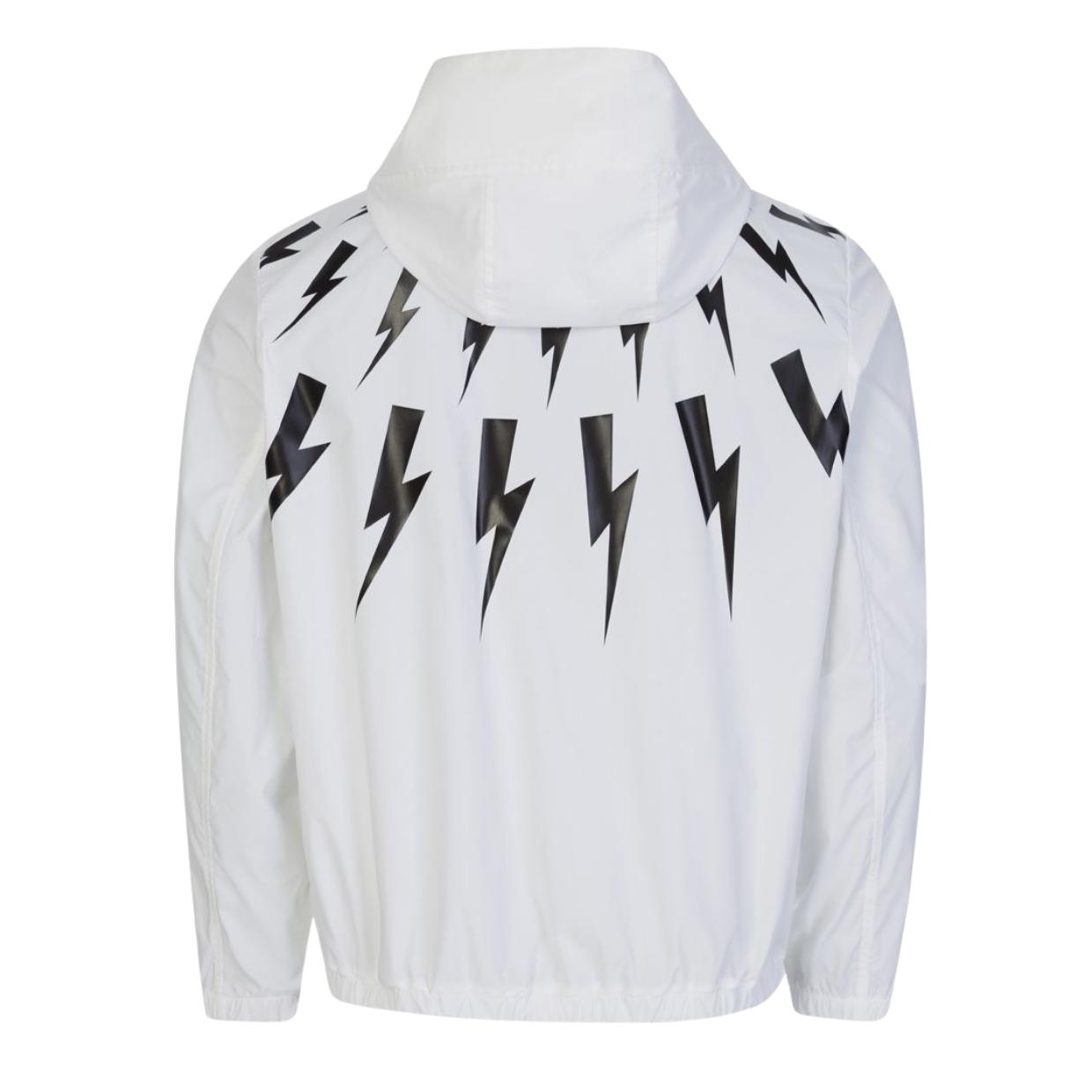 Neil Barrett Thunderbolt White Hooded Windbreaker Jacket