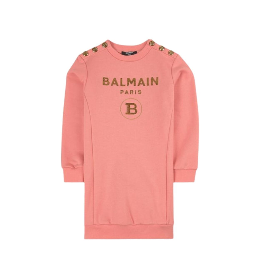 Balmain Kids Pink Logo Sweater Dress