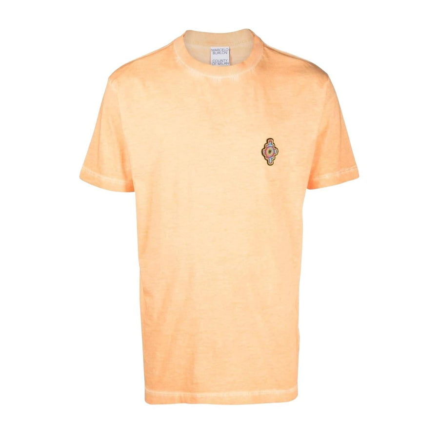 Marcelo Burlon Sunset Embroidered Cross Logo Orange T-Shirt