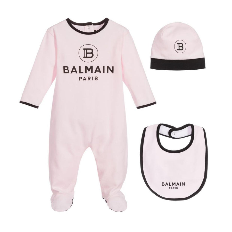 Balmain Baby Print Logo Pink Babygrow Set