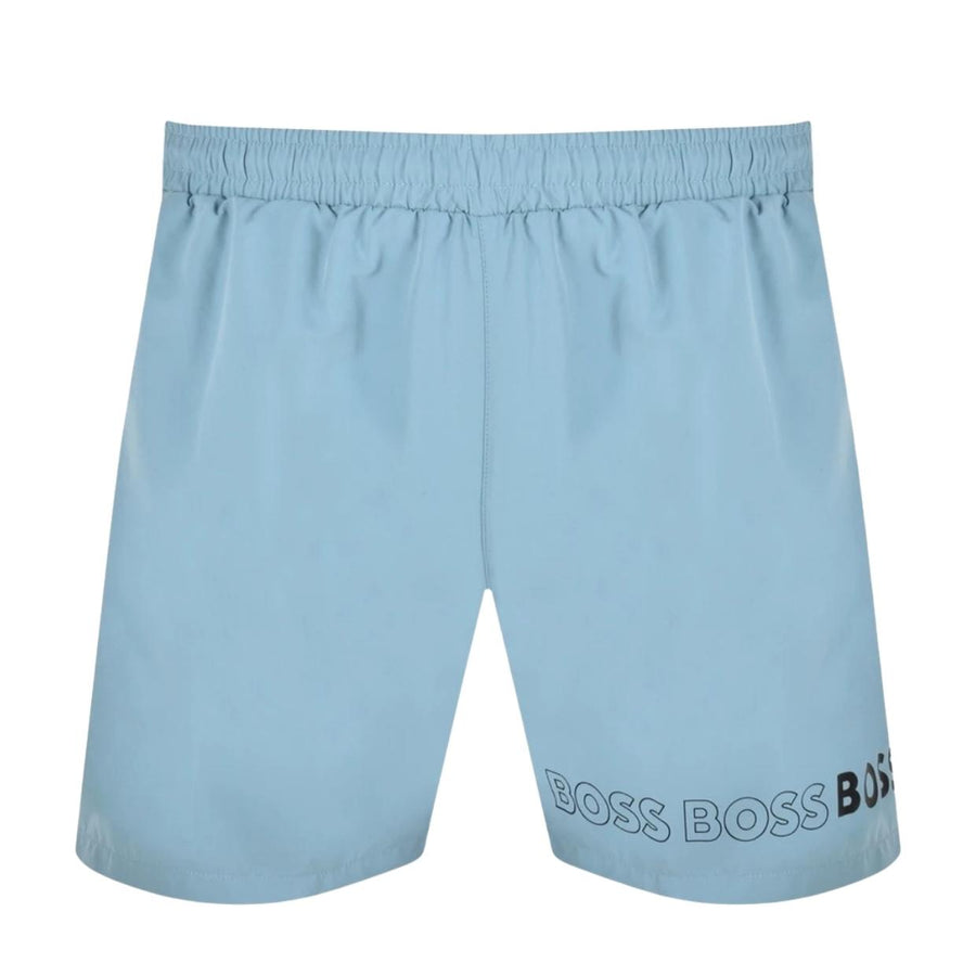 BOSS Dolphin Repeat Logo Light Blue Swim Shorts