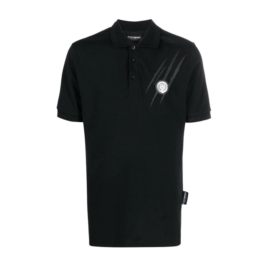 Plein Sport Tiger Scratch Print Black Polo Shirt