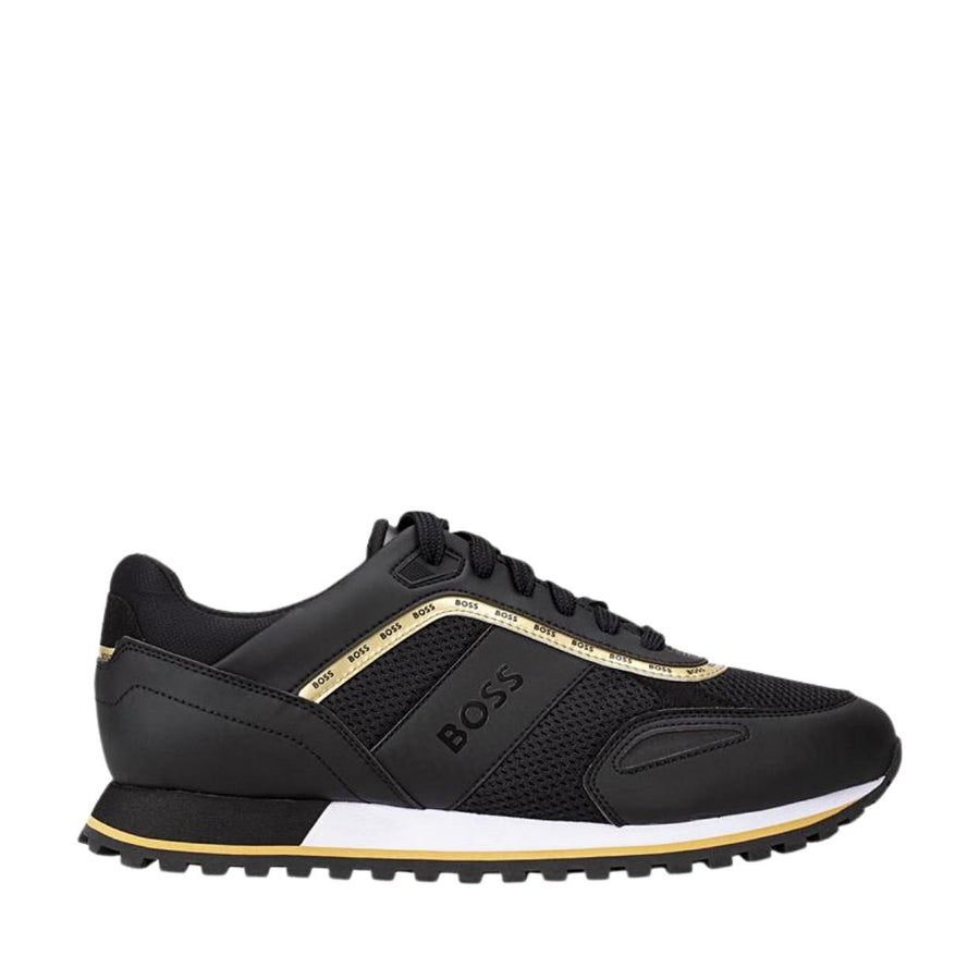 BOSS Black Parkour Run Gold Logo Piping Trainers
