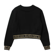 Balmain Kids Gold Glitter Logo Cropped Sweatshirt