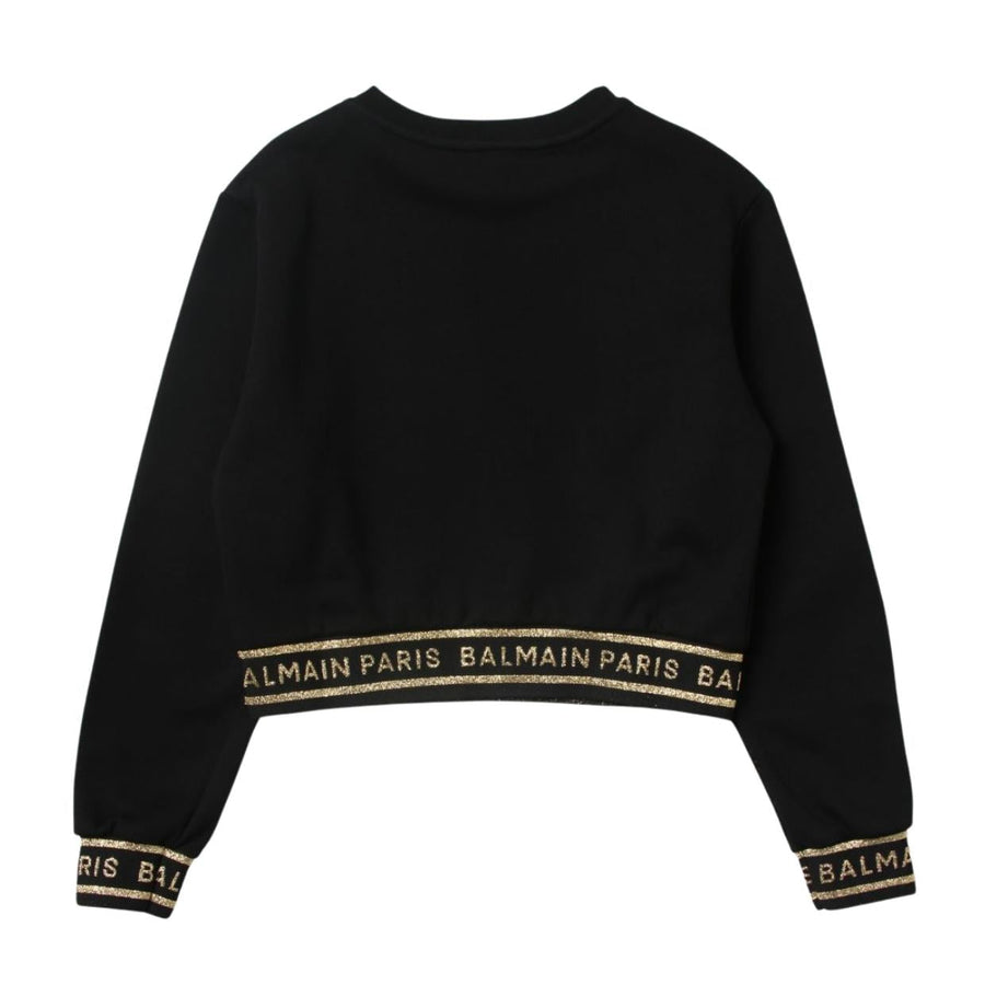 Balmain Kids Gold Glitter Logo Cropped Sweatshirt