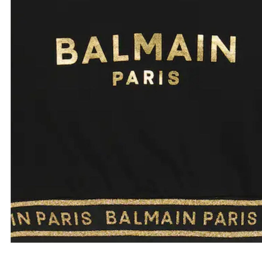 Balmain Kids Gold Glitter Logo Cropped Sweatshirt