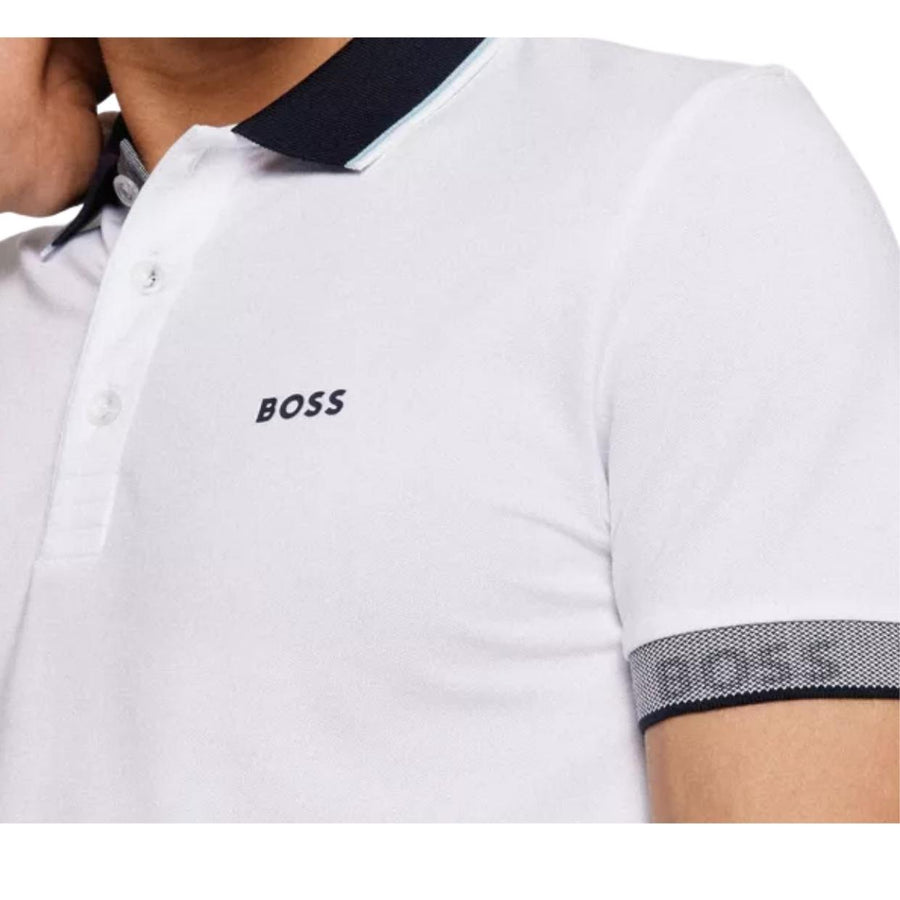 BOSS White Paule Logo Detail Polo Shirt